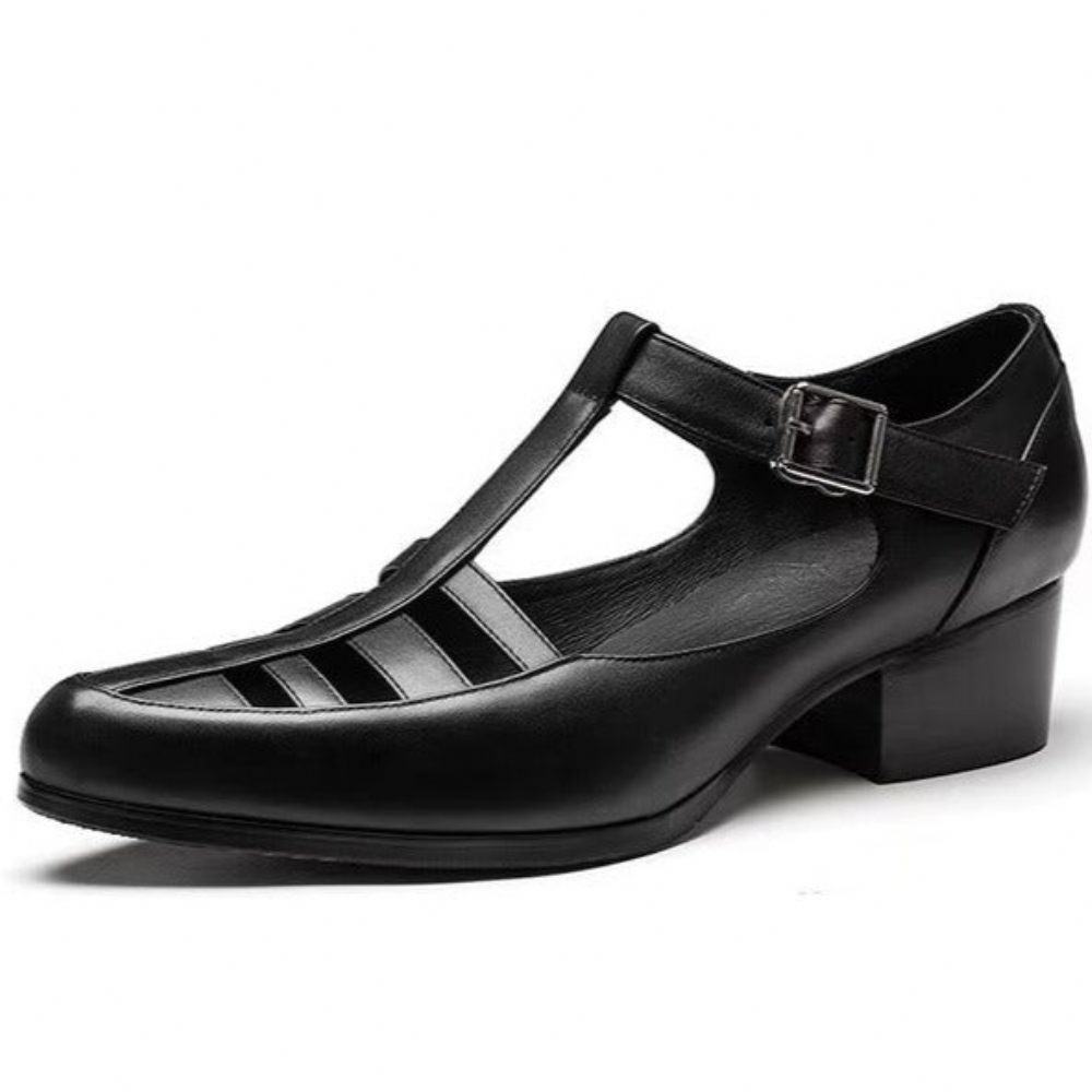 Chaussures Décontractées Pour Hommes Sandales Richelieu Cuir - Noir