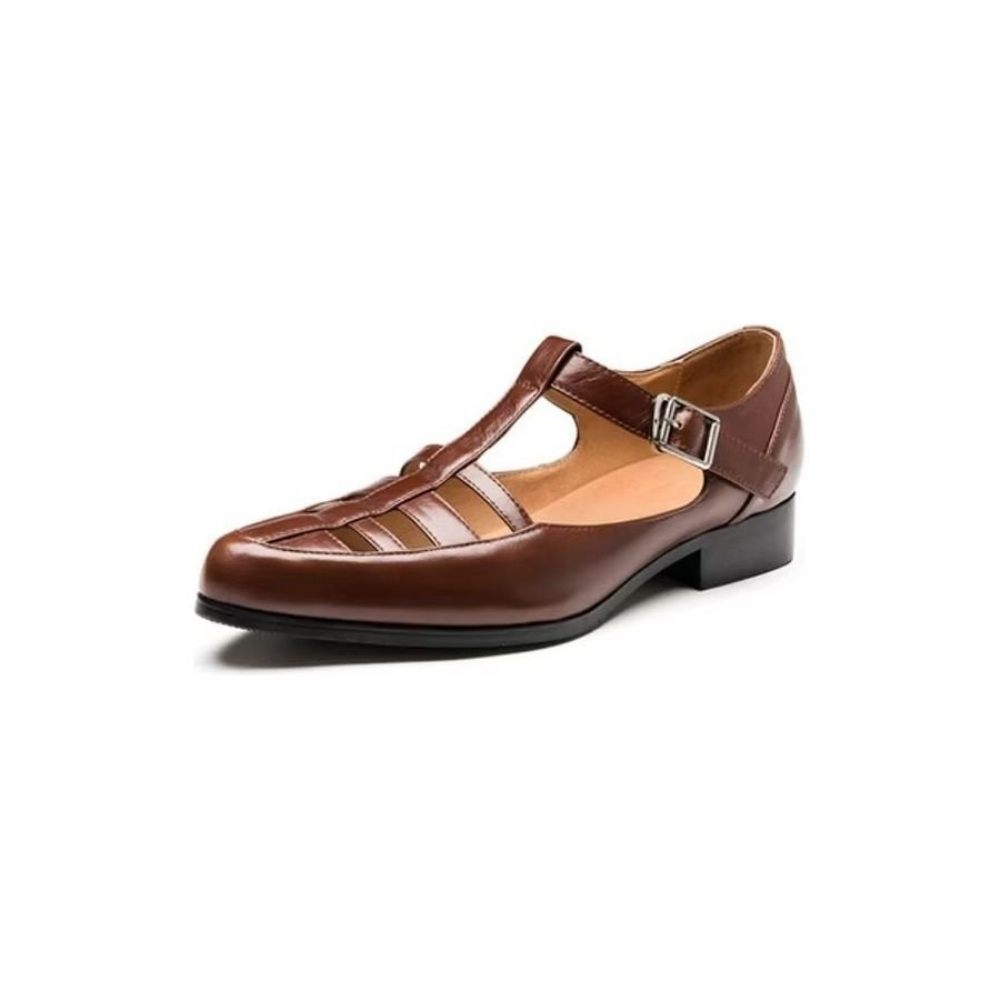 Chaussures Décontractées Pour Hommes Sandales Richelieu Cuir - Marron