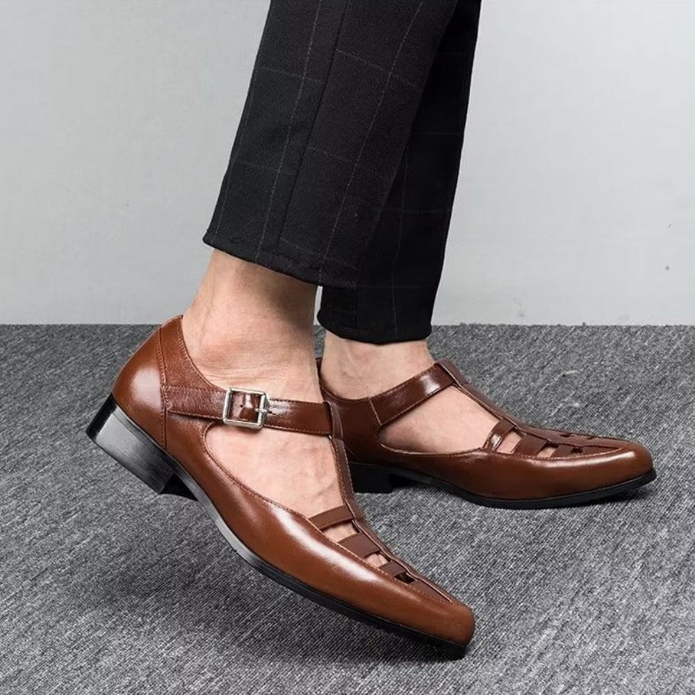 Chaussures Décontractées Pour Hommes Sandales Richelieu Cuir - Marron