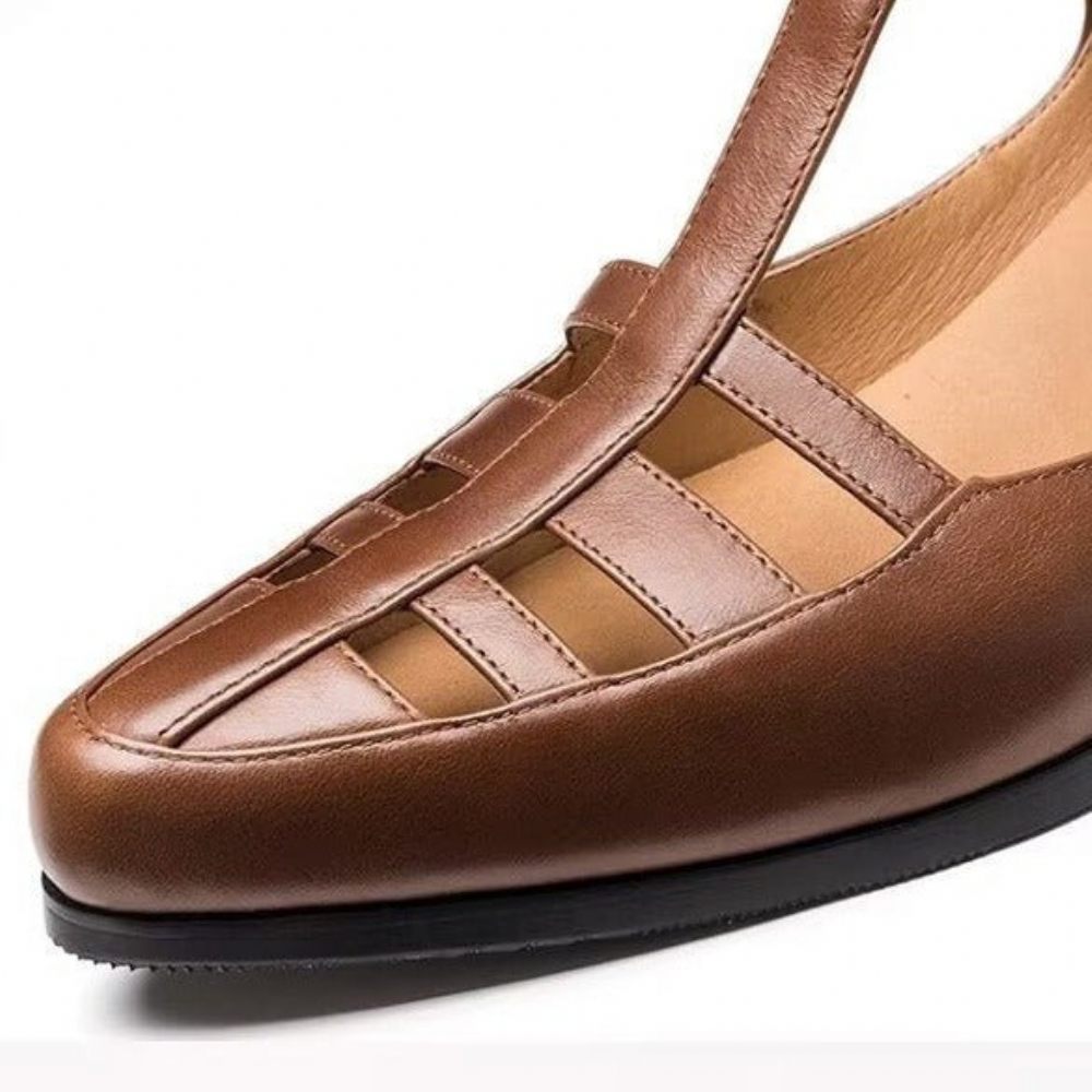 Chaussures Décontractées Pour Hommes Sandales Richelieu Cuir - Marron