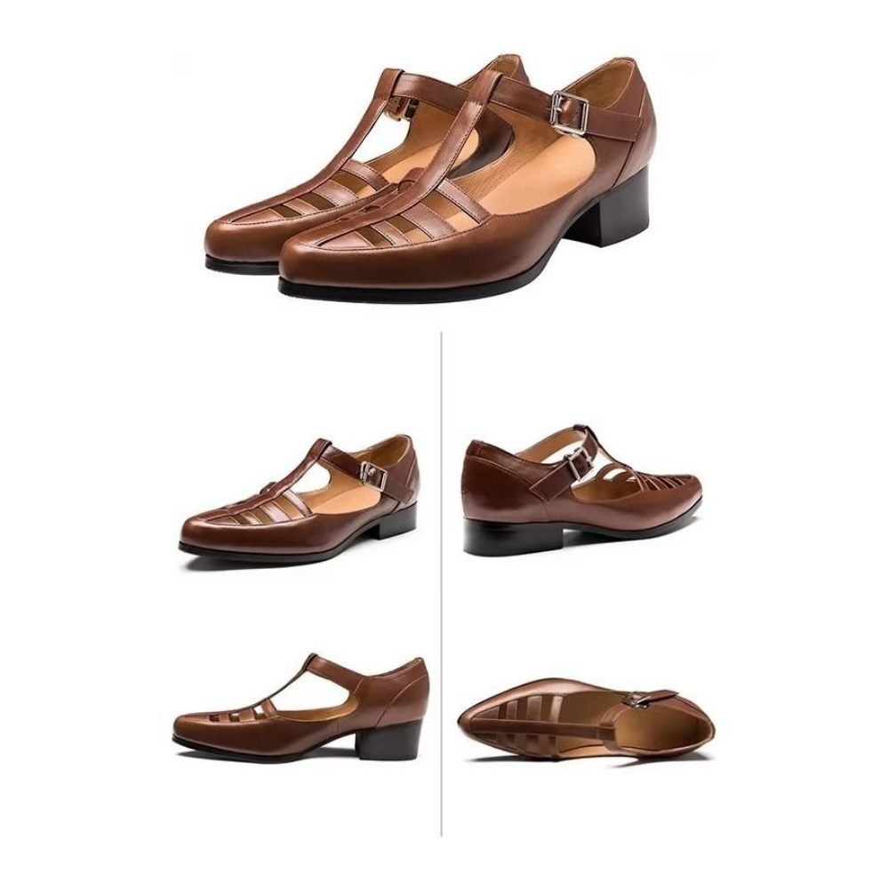 Chaussures Décontractées Pour Hommes Sandales Richelieu Cuir - Marron