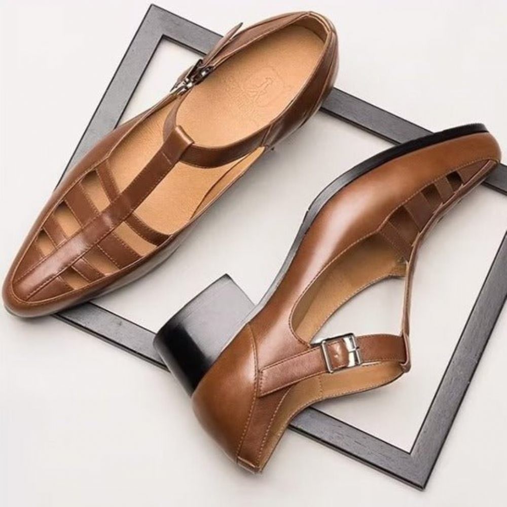 Chaussures Décontractées Pour Hommes Sandales Richelieu Cuir - Marron