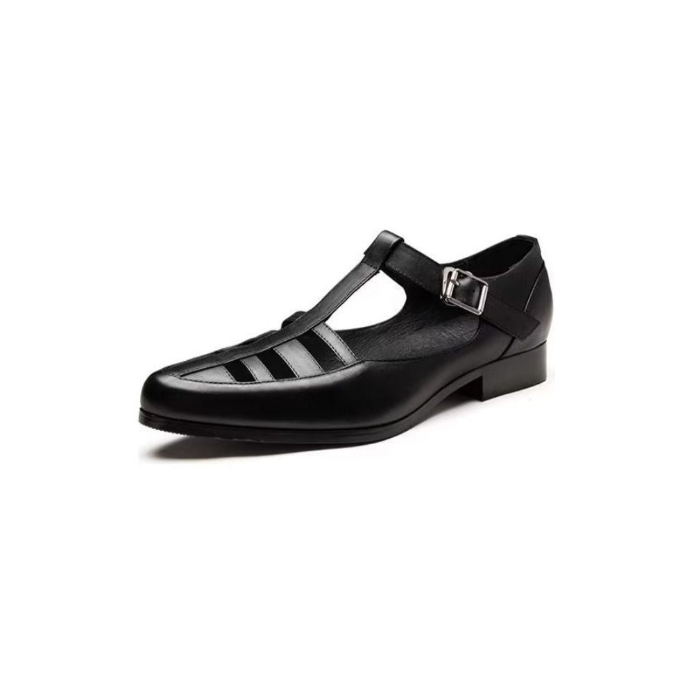 Chaussures Décontractées Pour Hommes Sandales Richelieu Cuir - Noir