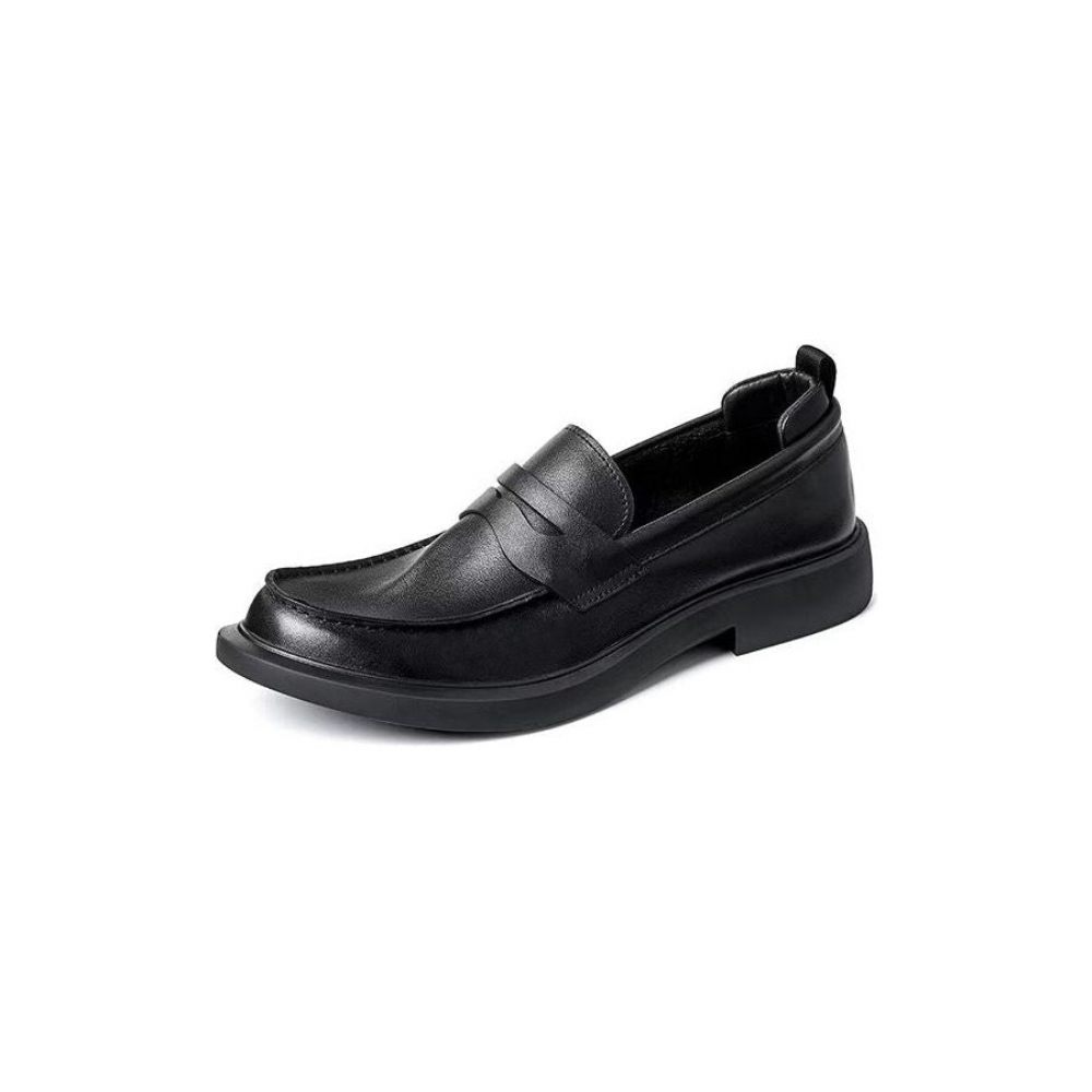 Chaussures Décontractées Pour Hommes Slip-ons Cuir Luxe À Bout Rond Élégant - Noir