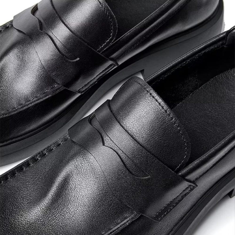 Chaussures Décontractées Pour Hommes Slip-ons Cuir Luxe À Bout Rond Élégant - Noir