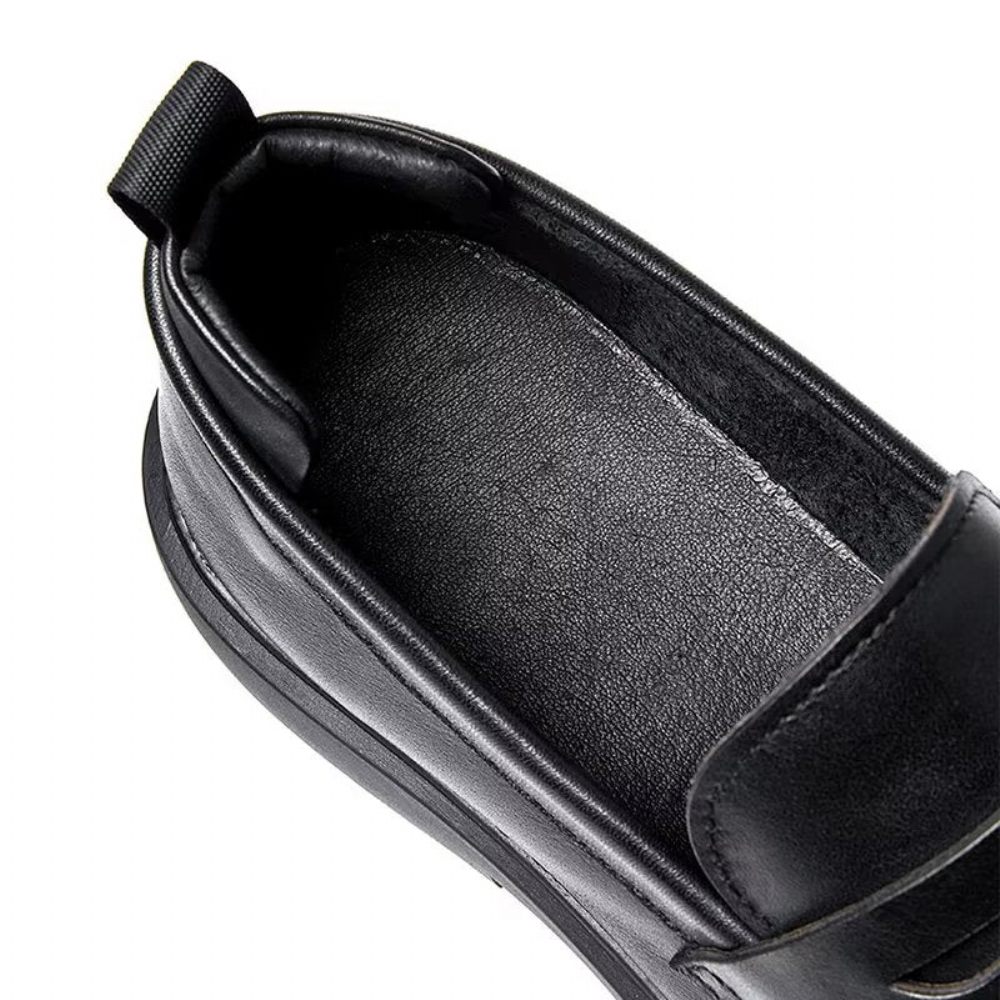 Chaussures Décontractées Pour Hommes Slip-ons Cuir Luxe À Bout Rond Élégant - Noir