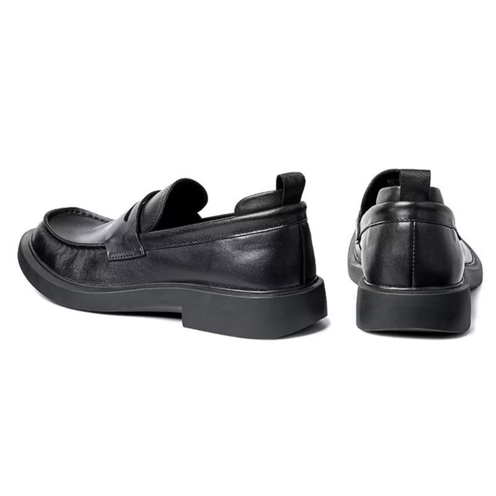 Chaussures Décontractées Pour Hommes Slip-ons Cuir Luxe À Bout Rond Élégant - Noir