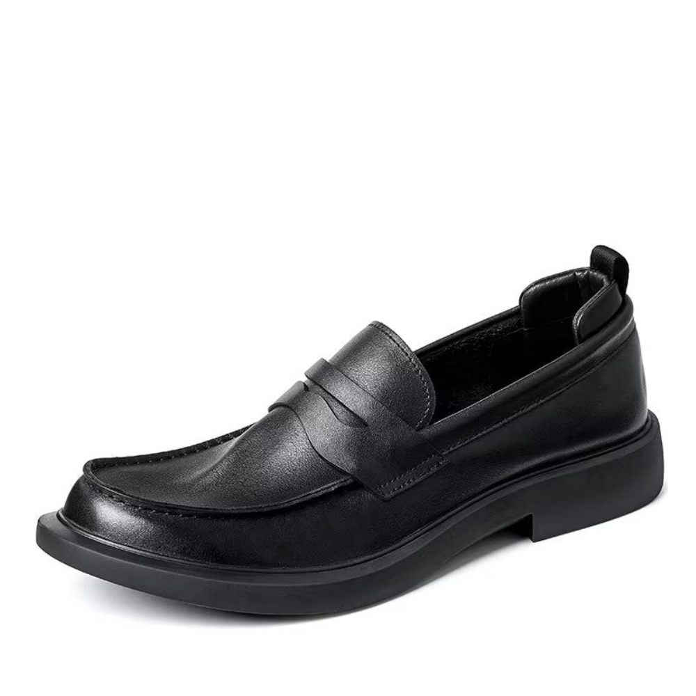 Chaussures Décontractées Pour Hommes Slip-ons Cuir Luxe À Bout Rond Élégant - Noir