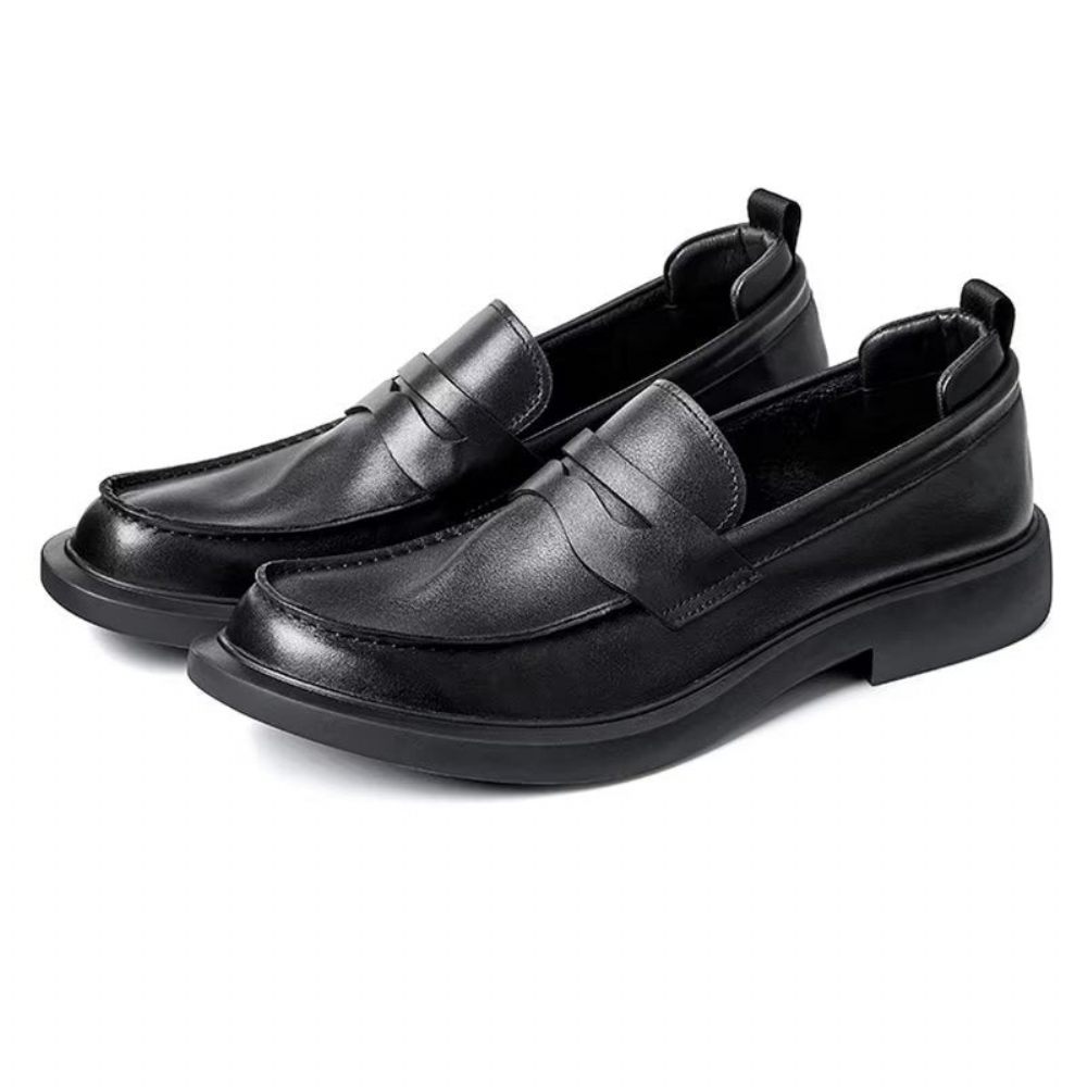 Chaussures Décontractées Pour Hommes Slip-ons Cuir Luxe À Bout Rond Élégant - Noir