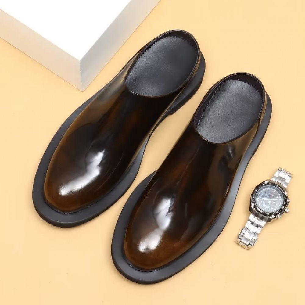 Chaussures Décontractées Pour Hommes Slip-ons Cuir Somptueux - Café