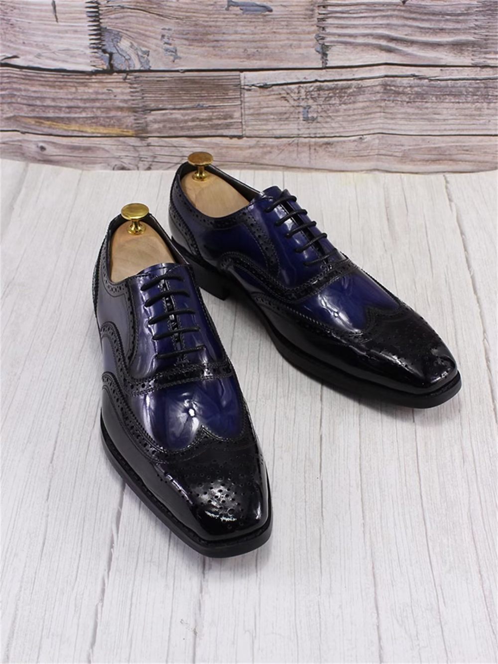 Chaussures Formelles Pour Hommes D'affaires Cuir Raffiné - Bleu Foncé