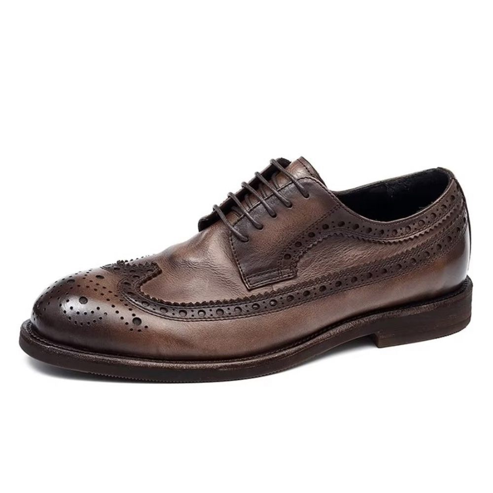 Chaussures Formelles Pour Hommes D'affaires Élégantes Cuir Britannique Sculpté - Marron