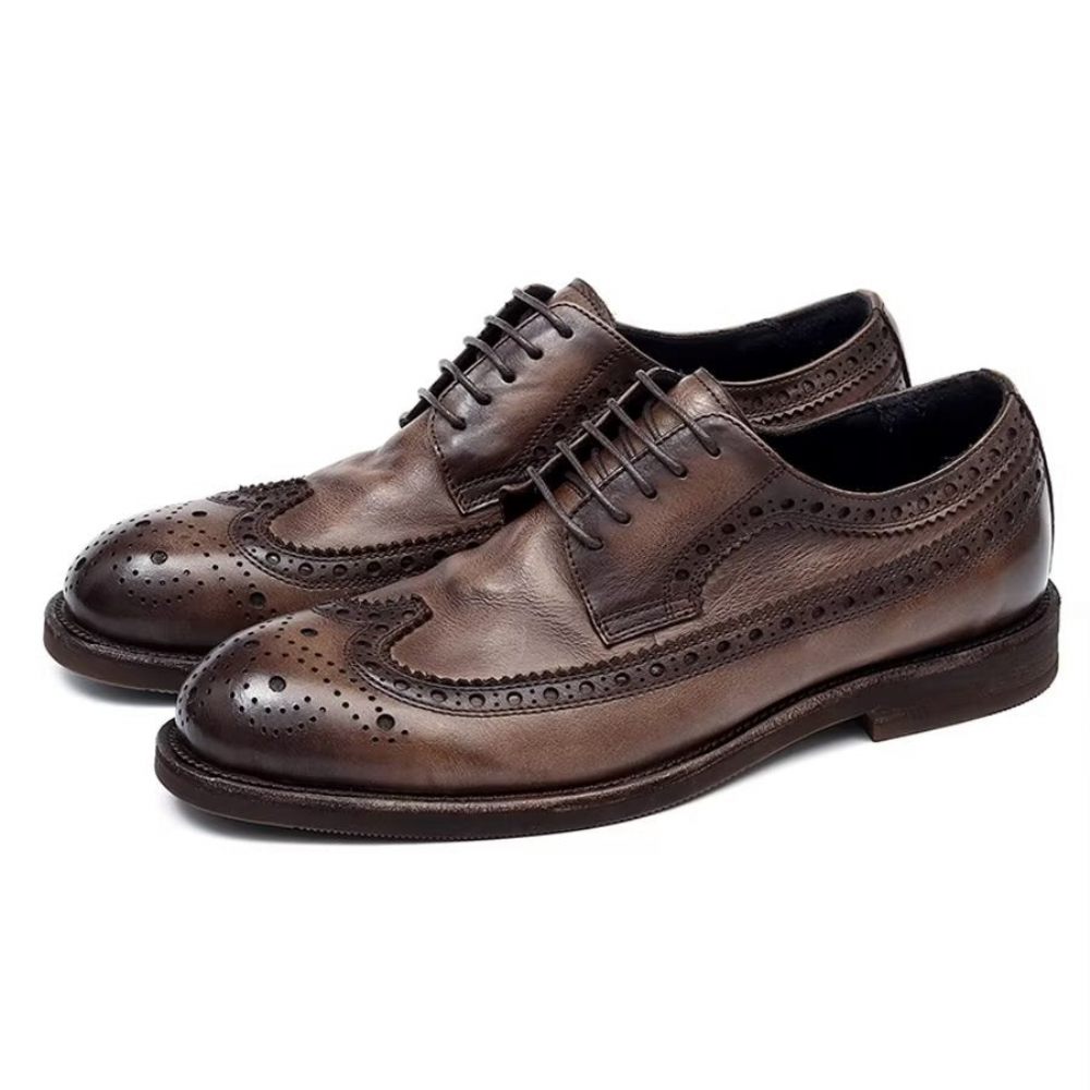 Chaussures Formelles Pour Hommes D'affaires Élégantes Cuir Britannique Sculpté - Marron