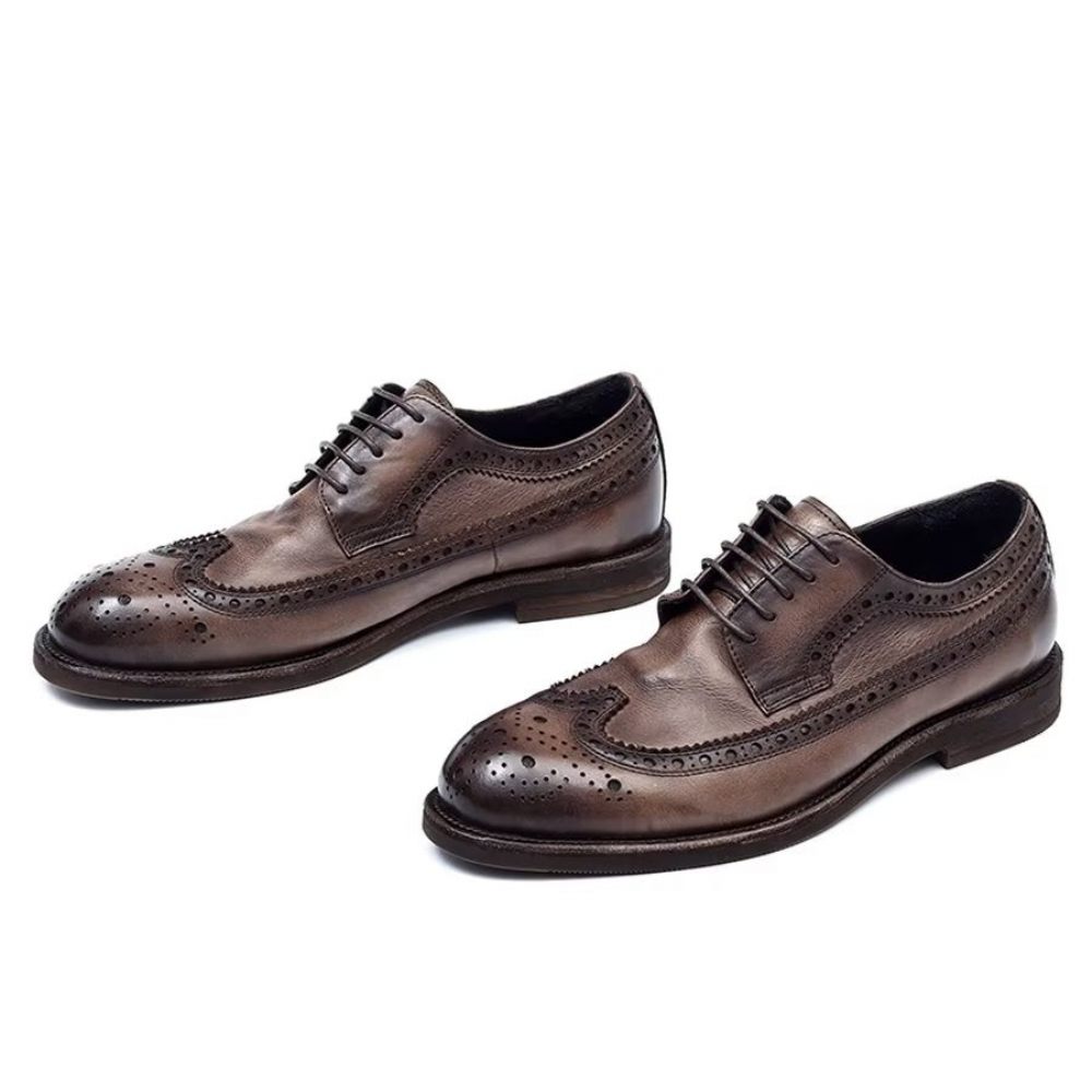 Chaussures Formelles Pour Hommes D'affaires Élégantes Cuir Britannique Sculpté - Marron