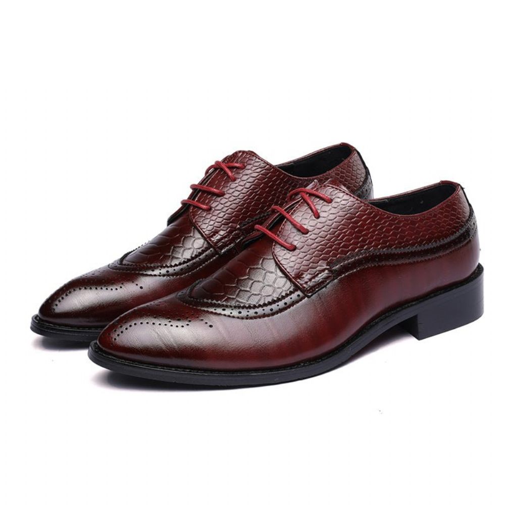 Chaussures Formelles Pour Hommes Alligator Habillées Richelieu À Lacets Luxe - Rouge