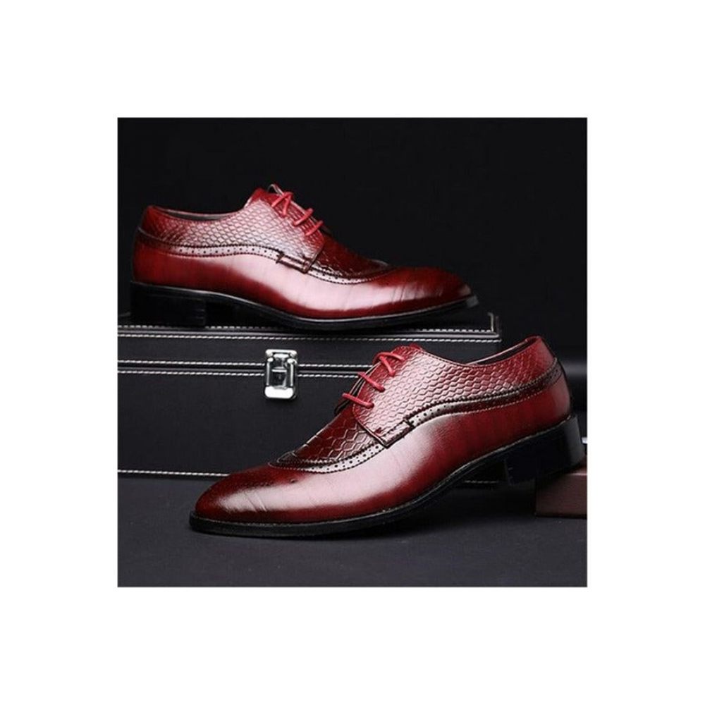 Chaussures Formelles Pour Hommes Alligator Habillées Richelieu À Lacets Luxe - Rouge