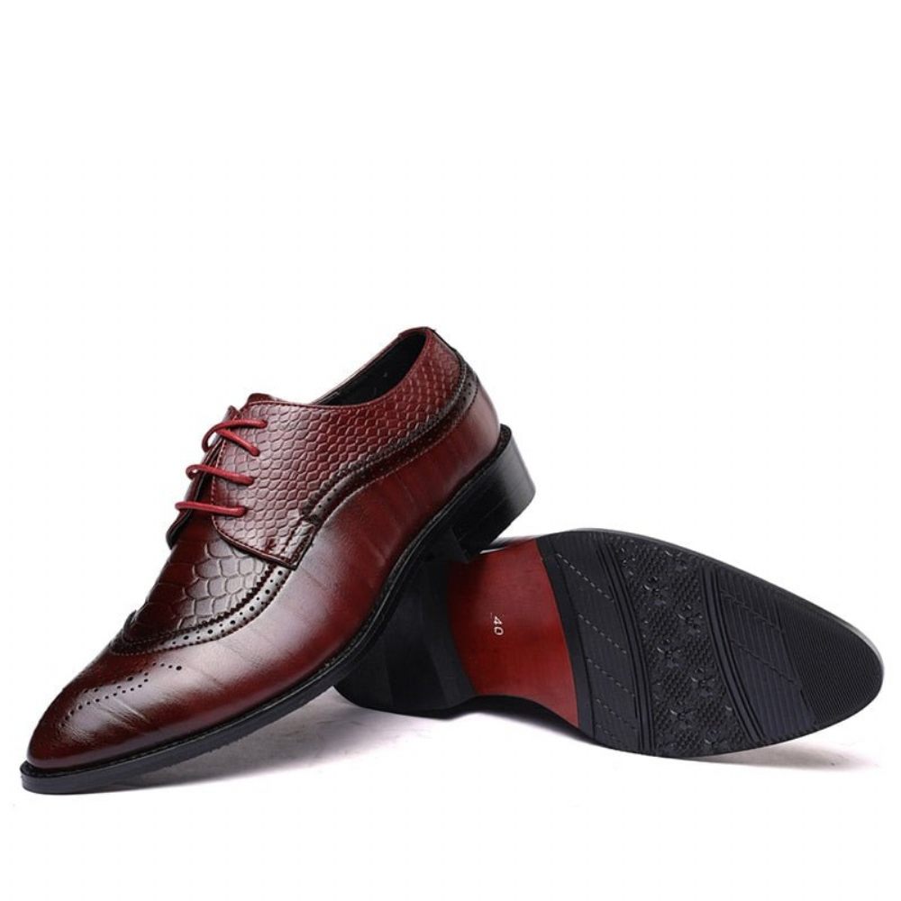 Chaussures Formelles Pour Hommes Alligator Habillées Richelieu À Lacets Luxe - Rouge