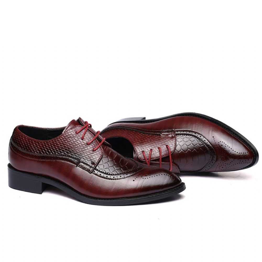 Chaussures Formelles Pour Hommes Alligator Habillées Richelieu À Lacets Luxe - Rouge