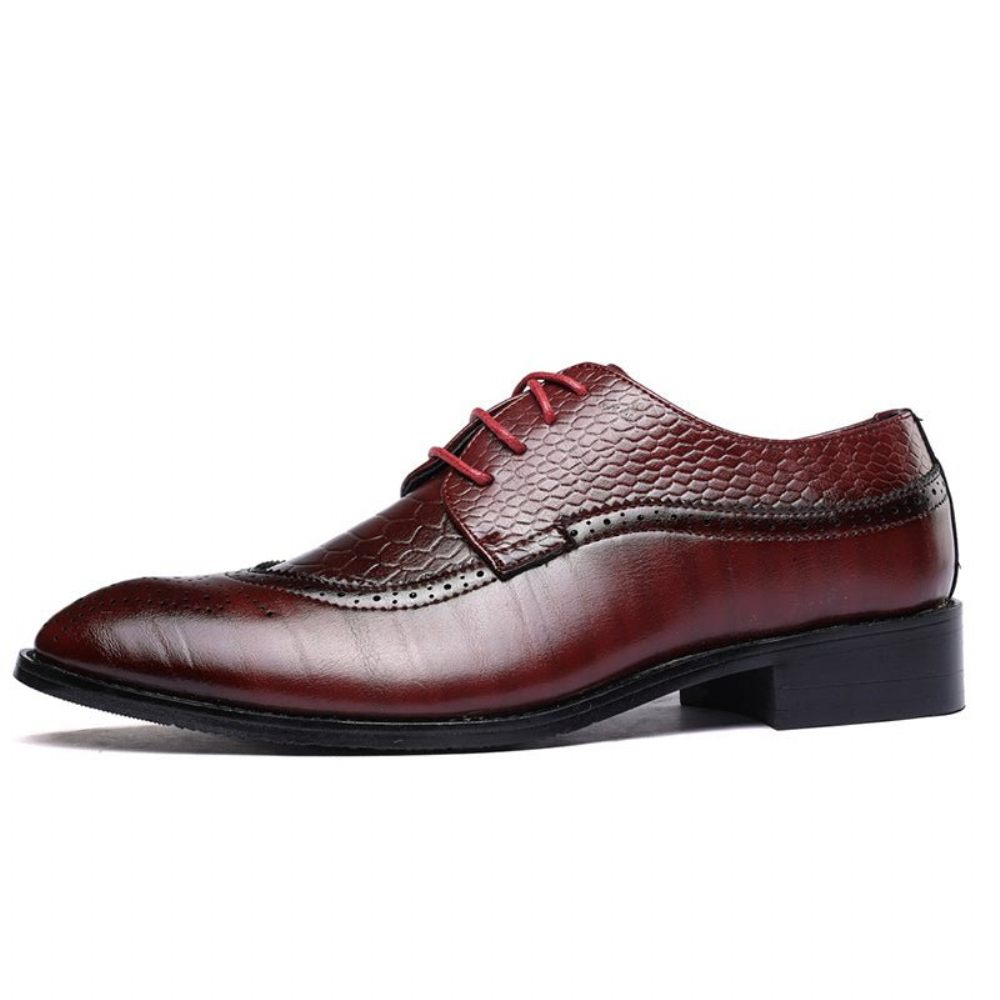 Chaussures Formelles Pour Hommes Alligator Habillées Richelieu À Lacets Luxe - Rouge