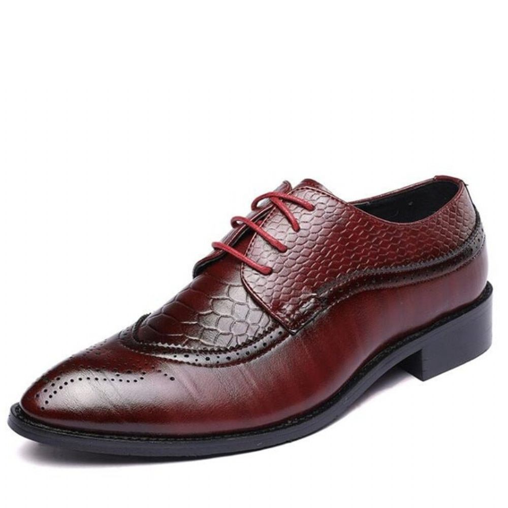 Chaussures Formelles Pour Hommes Alligator Habillées Richelieu À Lacets Luxe - Rouge