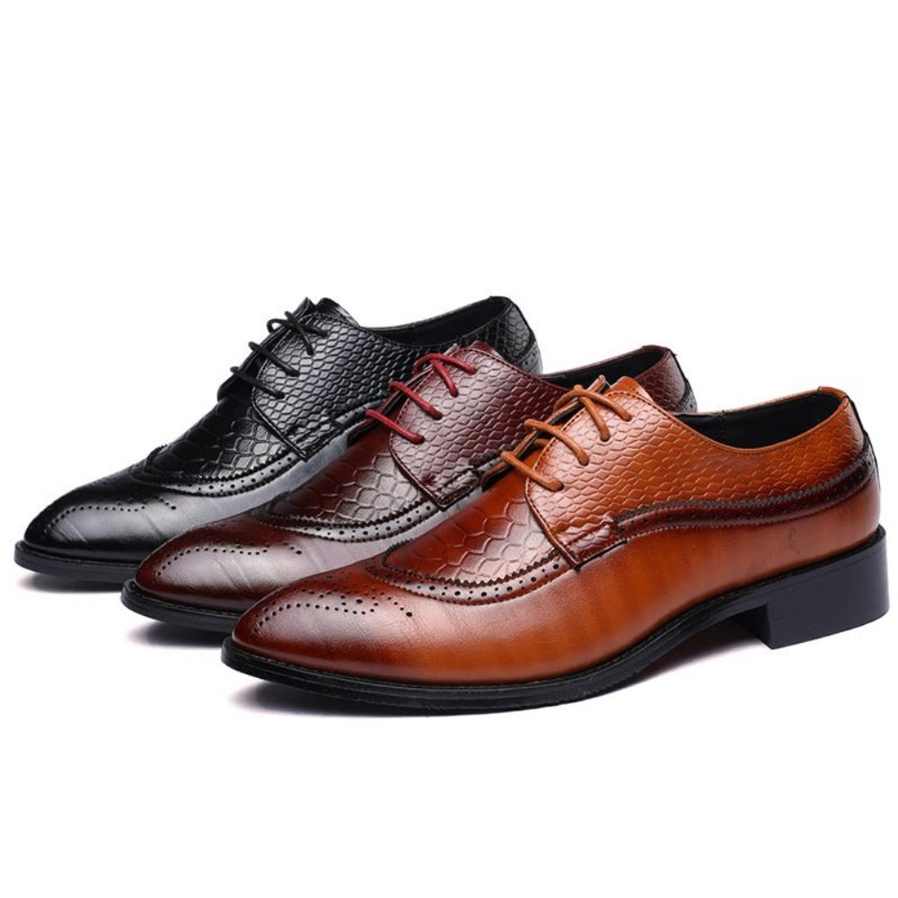 Chaussures Formelles Pour Hommes Alligator Habillées Richelieu À Lacets Luxe - Rouge