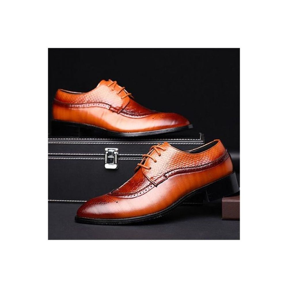 Chaussures Formelles Pour Hommes Alligator Habillées Richelieu À Lacets Luxe - Café