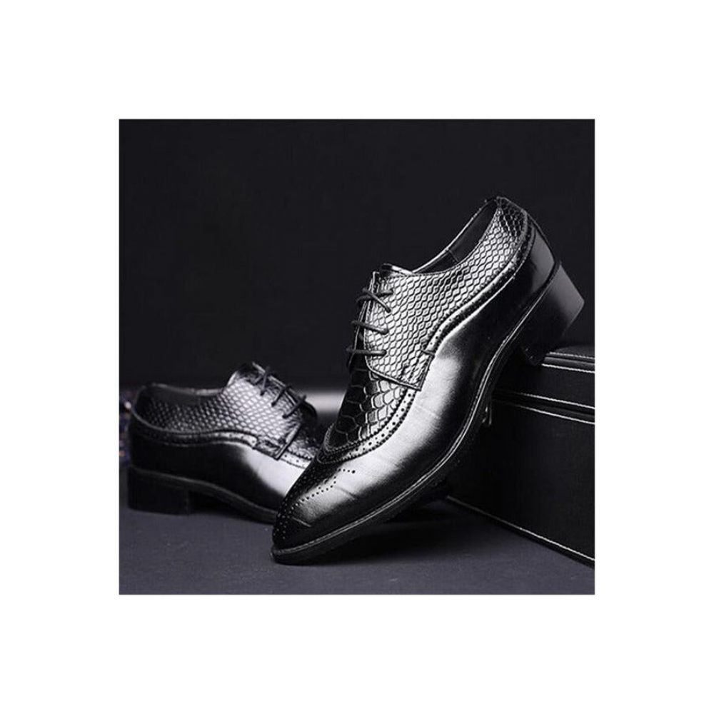 Chaussures Formelles Pour Hommes Alligator Habillées Richelieu À Lacets Luxe - Noir