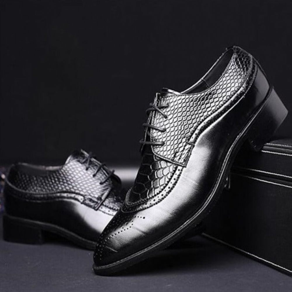 Chaussures Formelles Pour Hommes Alligator Habillées Richelieu À Lacets Luxe - Noir