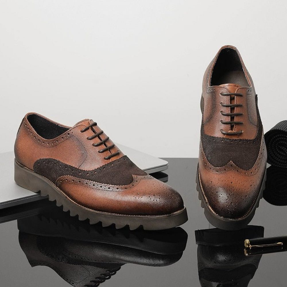 Chaussures Formelles Pour Hommes Alligator Luxury Wingtip Brogue Décontractées - Café