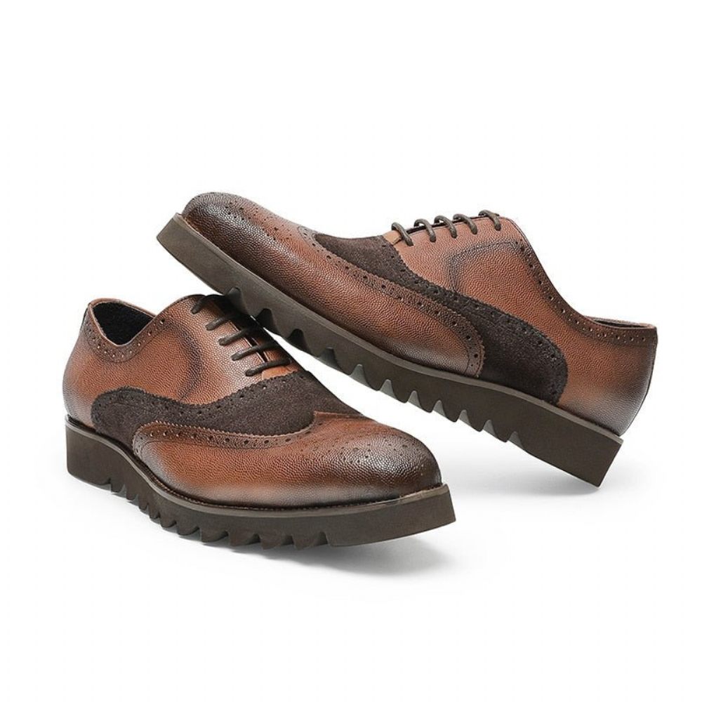 Chaussures Formelles Pour Hommes Alligator Luxury Wingtip Brogue Décontractées - Café