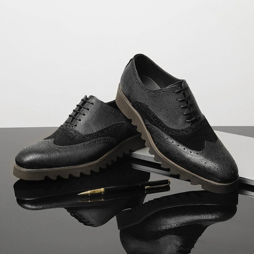 Chaussures Formelles Pour Hommes Alligator Luxury Wingtip Brogue Décontractées - Noir