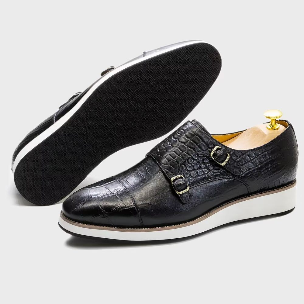 Chaussures Formelles Pour Hommes Avec Sangles Moine À Texture Crocodile Exquise - Noir