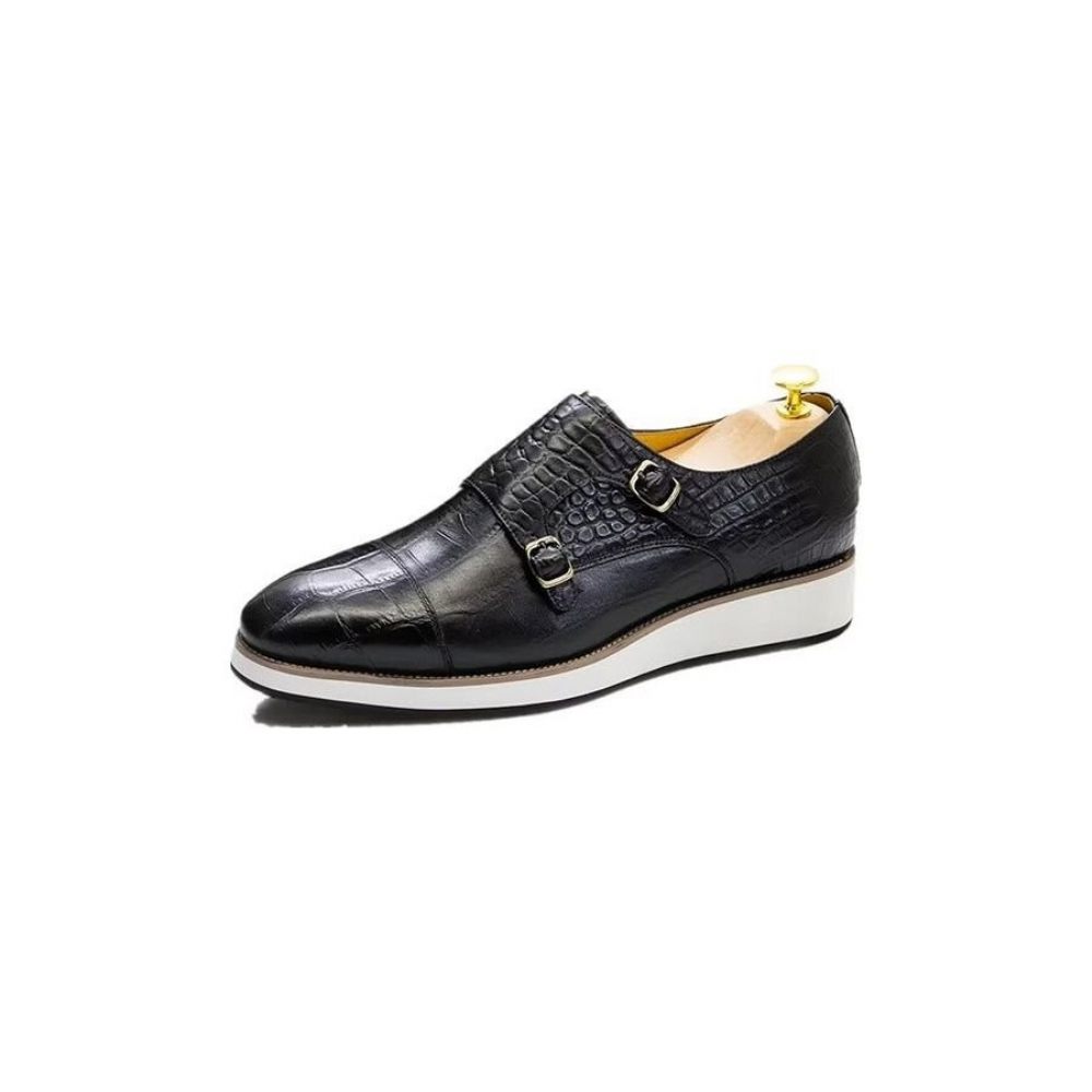 Chaussures Formelles Pour Hommes Avec Sangles Moine À Texture Crocodile Exquise - Noir