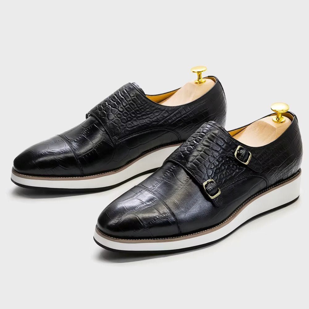 Chaussures Formelles Pour Hommes Avec Sangles Moine À Texture Crocodile Exquise - Noir