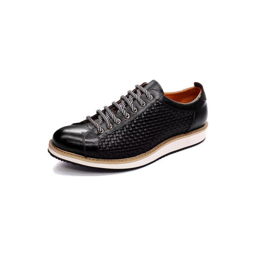 Chaussures Formelles Pour Hommes Baskets D'affaires Élégantes À Lacets Cuir Vache - Noir