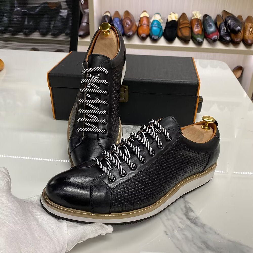 Chaussures Formelles Pour Hommes Baskets D'affaires Élégantes À Lacets Cuir Vache - Noir