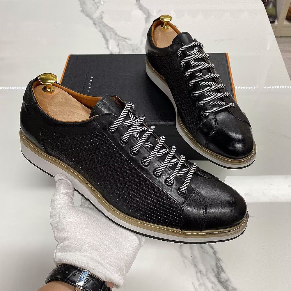 Chaussures Formelles Pour Hommes Baskets D'affaires Élégantes À Lacets Cuir Vache - Noir