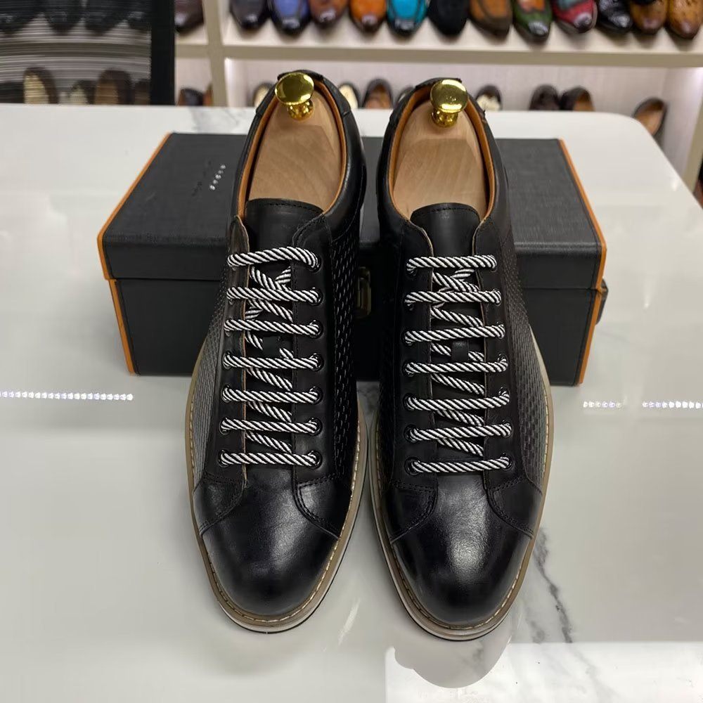 Chaussures Formelles Pour Hommes Baskets D'affaires Élégantes À Lacets Cuir Vache - Noir