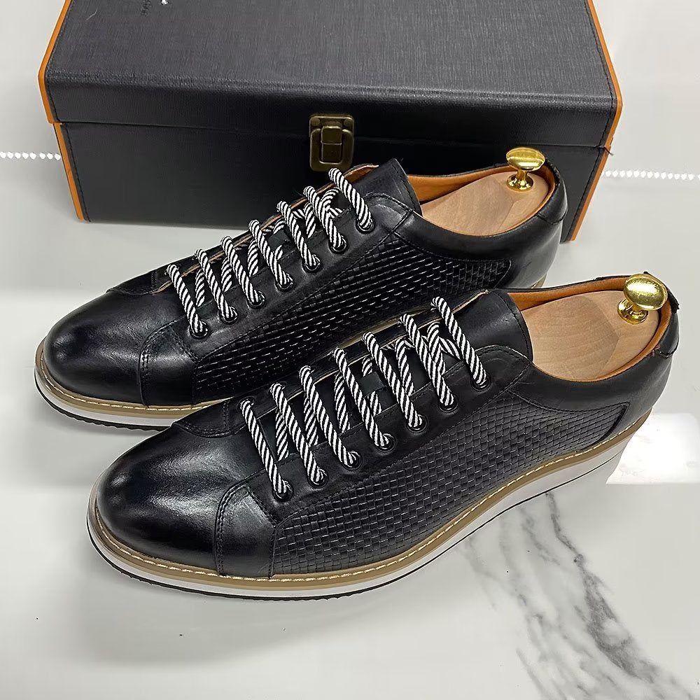 Chaussures Formelles Pour Hommes Baskets D'affaires Élégantes À Lacets Cuir Vache - Noir