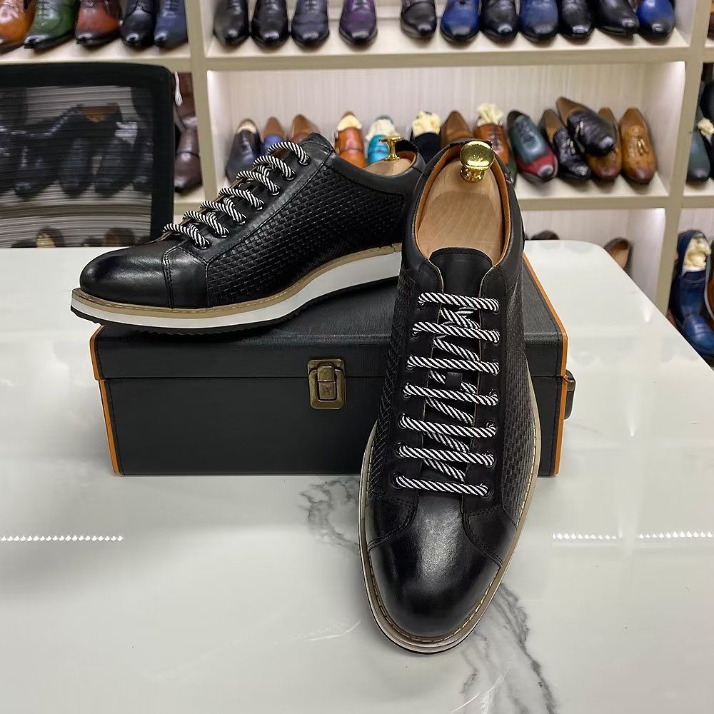 Chaussures Formelles Pour Hommes Baskets D'affaires Élégantes À Lacets Cuir Vache - Noir