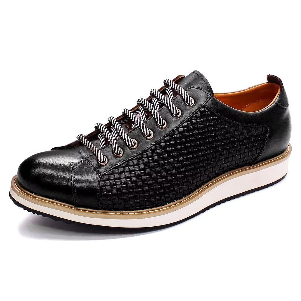 Chaussures Formelles Pour Hommes Baskets D'affaires Élégantes À Lacets Cuir Vache - Noir