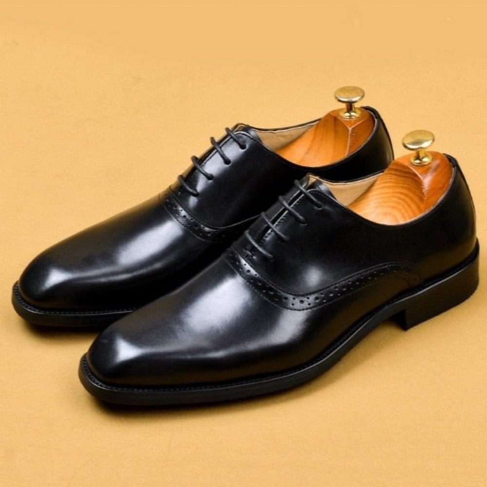 Chaussures Formelles Pour Hommes Blissful Robe Mariée À Lacets Cuir Exotique - Noir