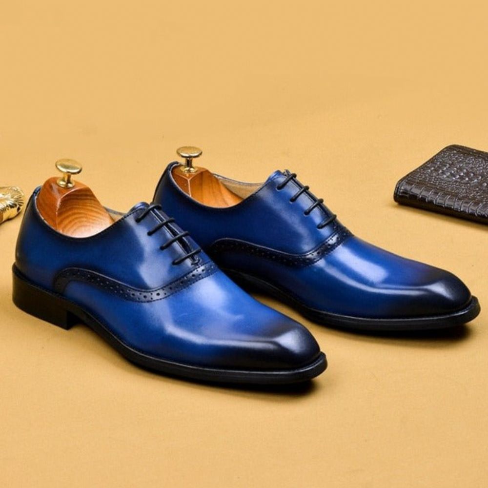 Chaussures Formelles Pour Hommes Blissful Robe Mariée À Lacets Cuir Exotique - Bleu