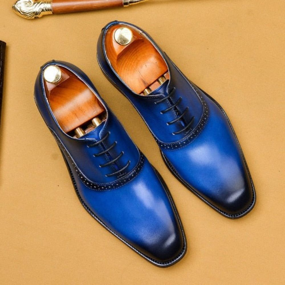 Chaussures Formelles Pour Hommes Blissful Robe Mariée À Lacets Cuir Exotique - Bleu