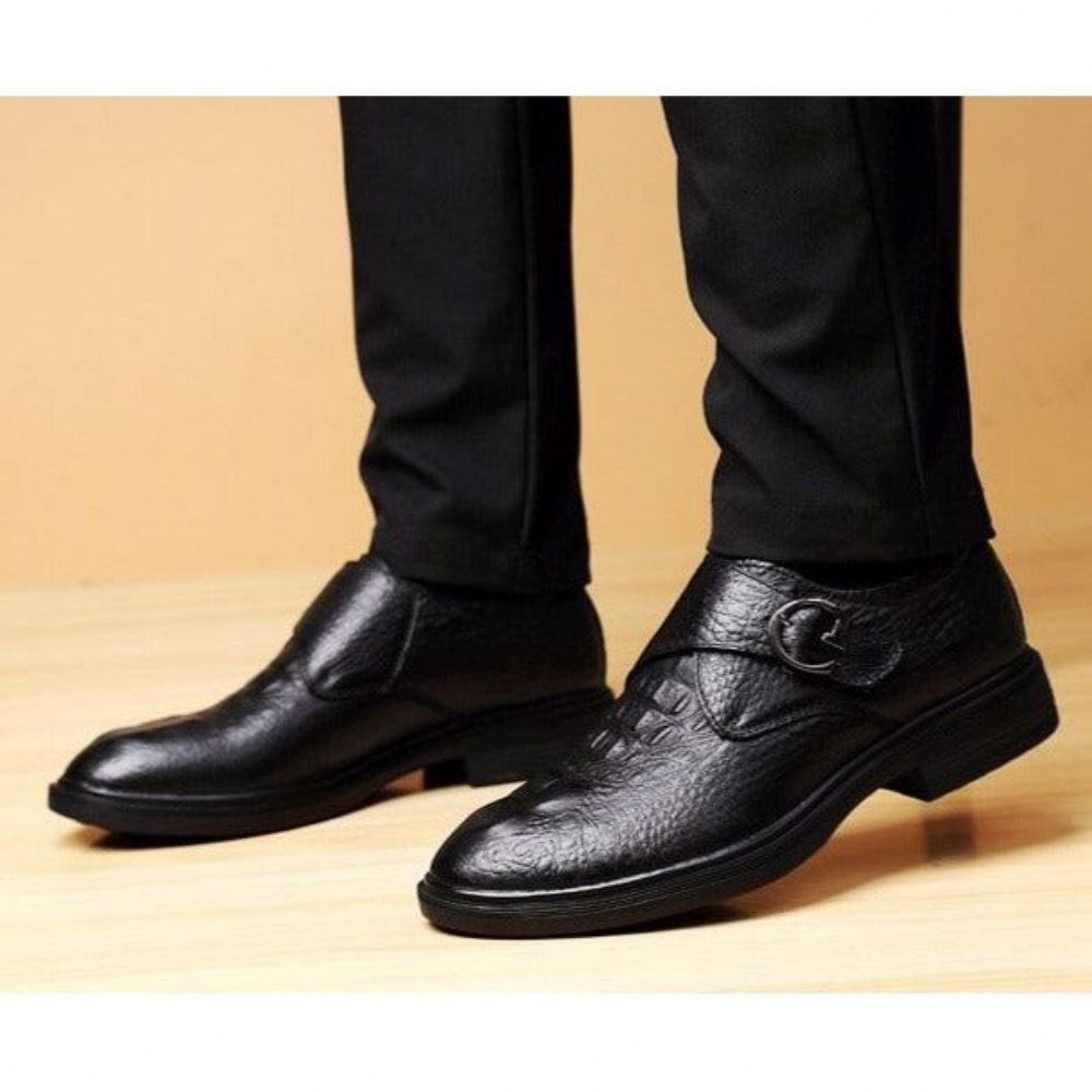 Chaussures Formelles Pour Hommes À Boucle Cuir Motif Alligator - Noir