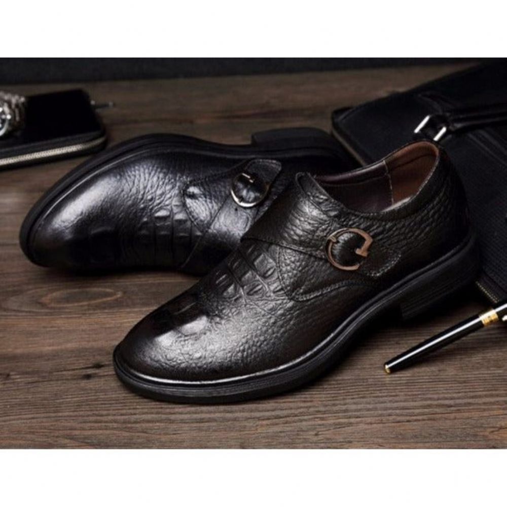 Chaussures Formelles Pour Hommes À Boucle Cuir Motif Alligator - Noir