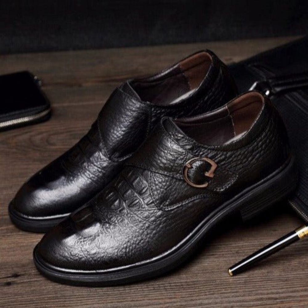 Chaussures Formelles Pour Hommes À Boucle Cuir Motif Alligator - Noir