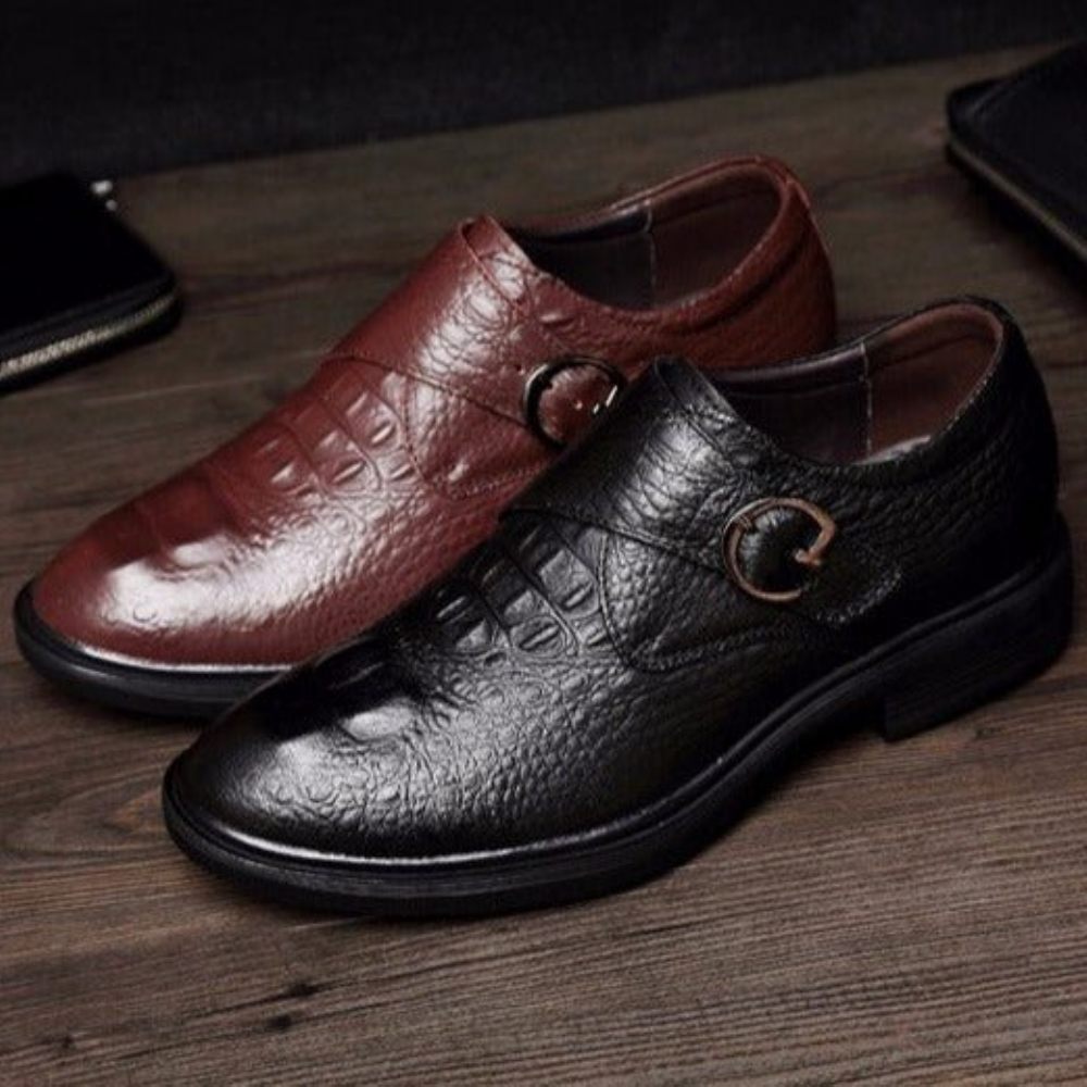 Chaussures Formelles Pour Hommes À Boucle Cuir Motif Alligator - Noir