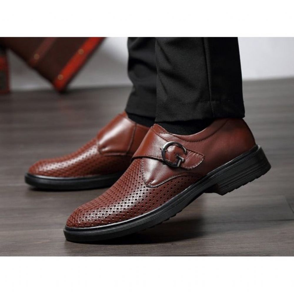 Chaussures Formelles Pour Hommes À Boucle Cuir Motif Alligator - Café 1