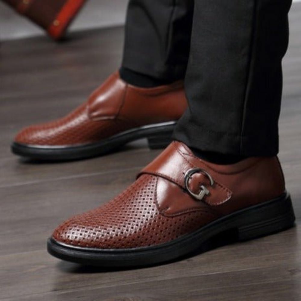 Chaussures Formelles Pour Hommes À Boucle Cuir Motif Alligator - Café 1